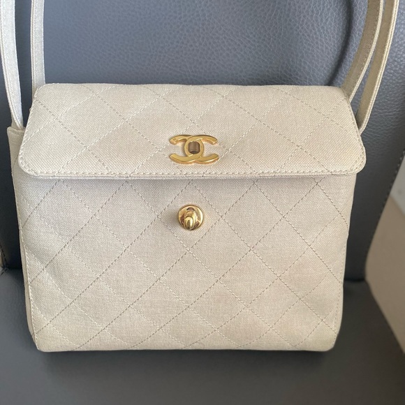 Chanel vintage quilted beige linen top handle kelly flap - Picture 8 of 11